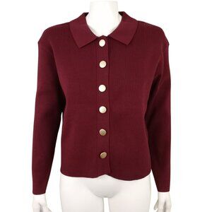 NWT Cherie Collette Burgundy Cardigan Sweater Gold Button Ribbed CHOOSE SIZE